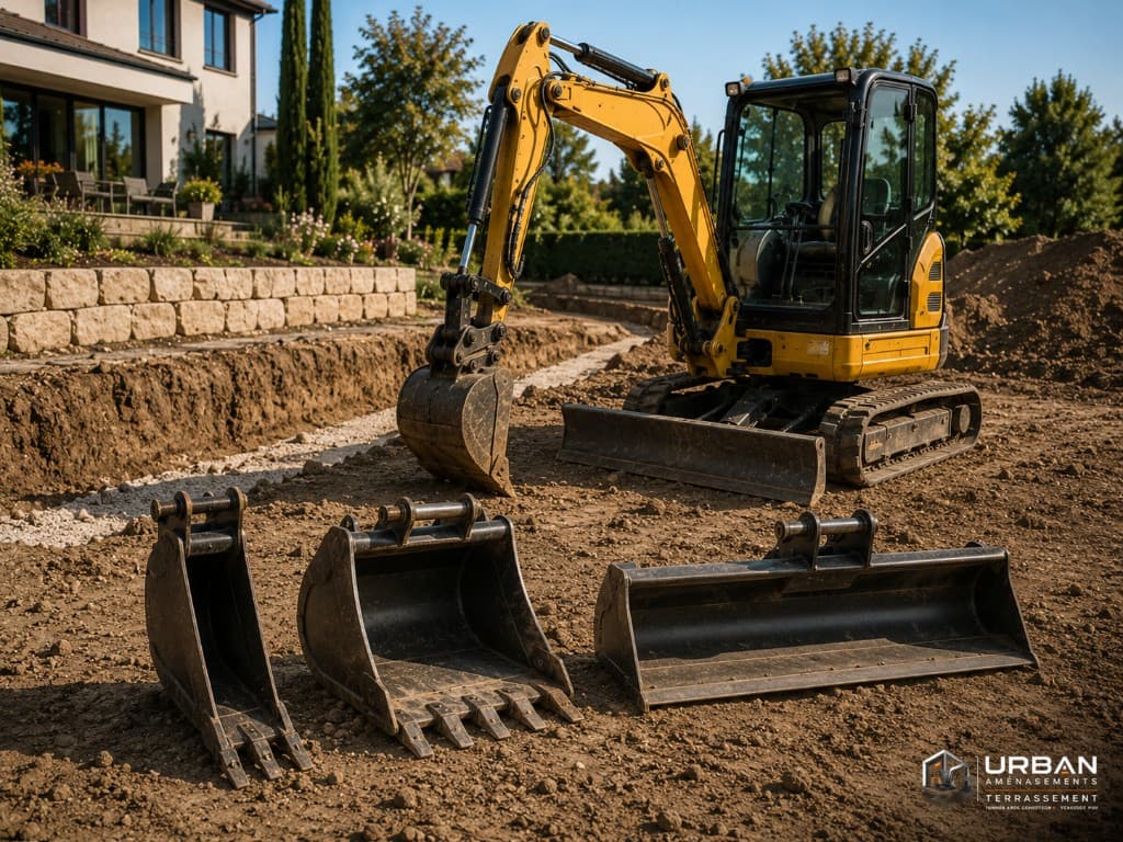 Mini-pelle et godets adaptés sur chantier — Urban Aménagements Yvelines