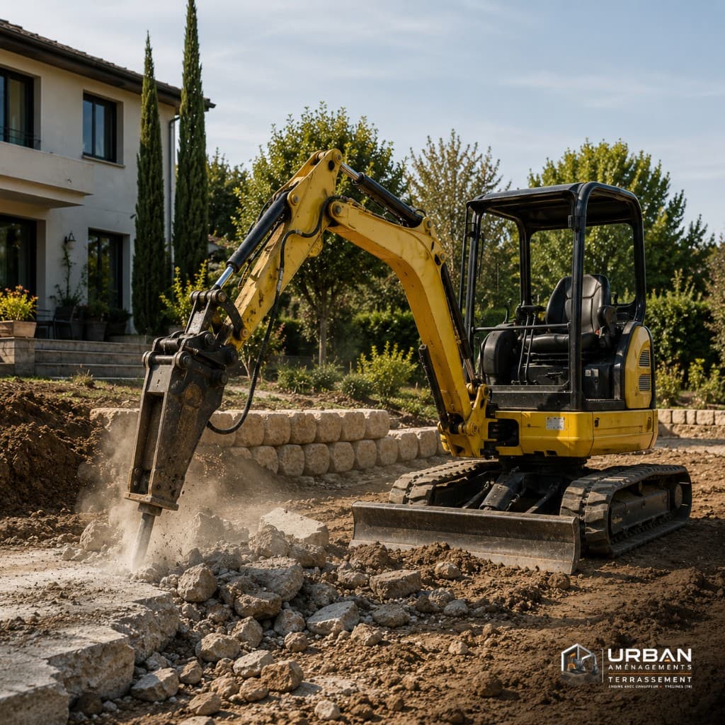 Pelle avec BRH en démolition légère de béton — Urban Aménagements Yvelines